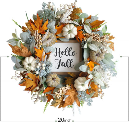 20" Harvest Fall Wreath for Front Door,Pumpkins Berries Autumn Wreaths