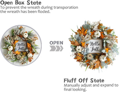 20" Harvest Fall Wreath for Front Door,Pumpkins Berries Autumn Wreaths