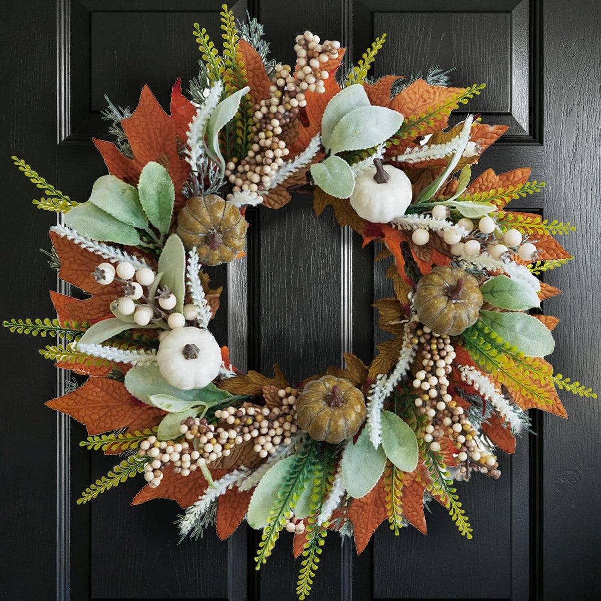 20" Harvest Fall Wreath for Front Door,Pumpkins Berries Autumn Wreaths