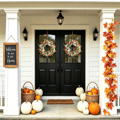 20" Harvest Fall Wreath for Front Door,Pumpkins Berries Autumn Wreaths
