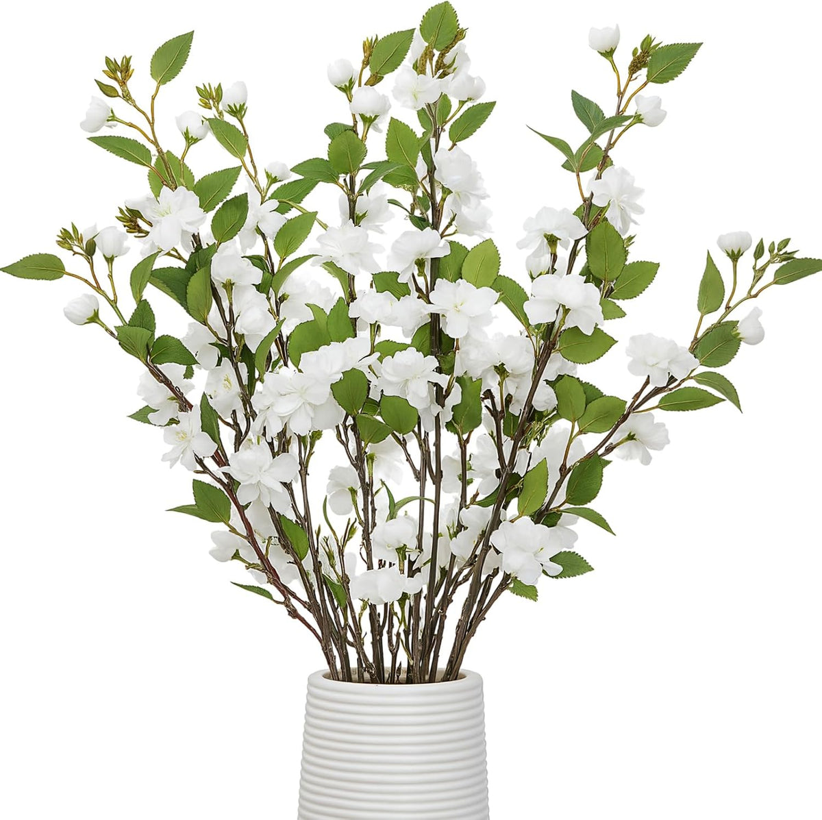 6 Pack 35" Artificial Camellia Flowers Bouquet White Faux Camellia Plants Simulated Realistic White Silk Flowers for Table Decorations, Weddings, Home, Office Decor