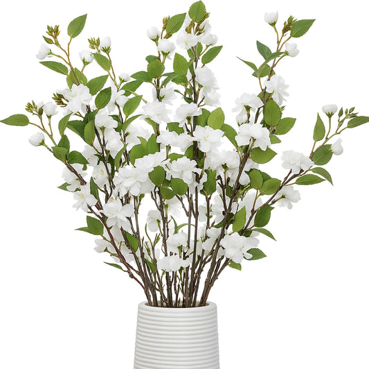 6 Pack 35" Artificial Camellia Flowers Bouquet White Faux Camellia Plants Simulated Realistic White Silk Flowers for Table Decorations, Weddings, Home, Office Decor