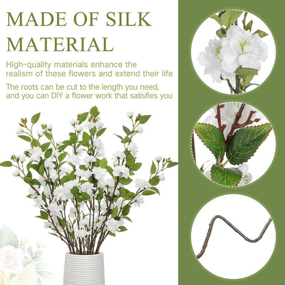 6 Pack 35" Artificial Camellia Flowers Bouquet White Faux Camellia Plants Simulated Realistic White Silk Flowers for Table Decorations, Weddings, Home, Office Decor
