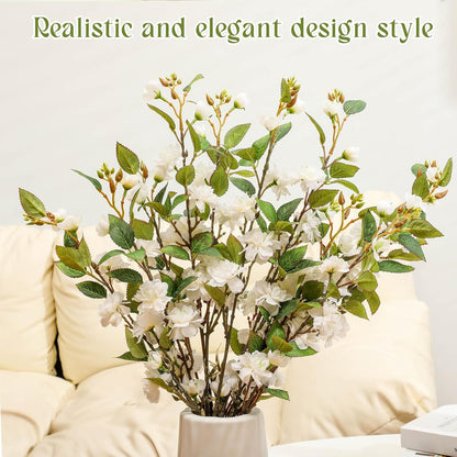 6 Pack 35" Artificial Camellia Flowers Bouquet White Faux Camellia Plants Simulated Realistic White Silk Flowers for Table Decorations, Weddings, Home, Office Decor