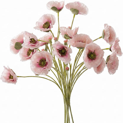 Artificial Poppy Flowers 26.4" - 6Pcs Faux Silk Poppy Stems with Ruffled Petals, Realistic Fake Flowers for Home Decor, Table Vase, Wedding Centerpieces (Pink)