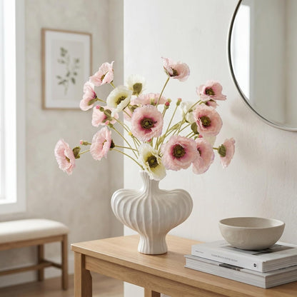 Artificial Poppy Flowers 26.4" - 6Pcs Faux Silk Poppy Stems with Ruffled Petals, Realistic Fake Flowers for Home Decor, Table Vase, Wedding Centerpieces (Pink)