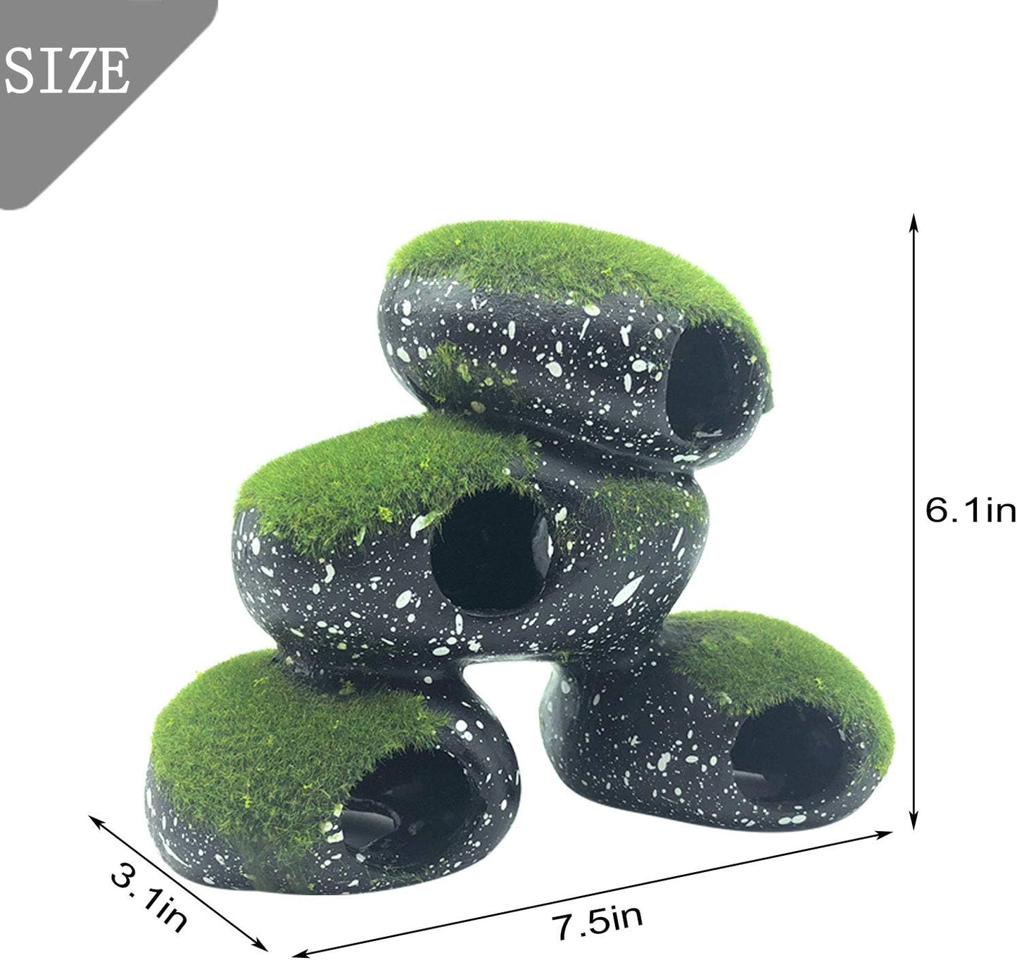 Stone Aquarium Hideaway Decoration Resin Cichlids Rock Decor with Artificial Moss Betta Cave Hideout Shelter Tunnel Fish Tank Ornament for Shrimp,Short Bream and Crayfish(L)