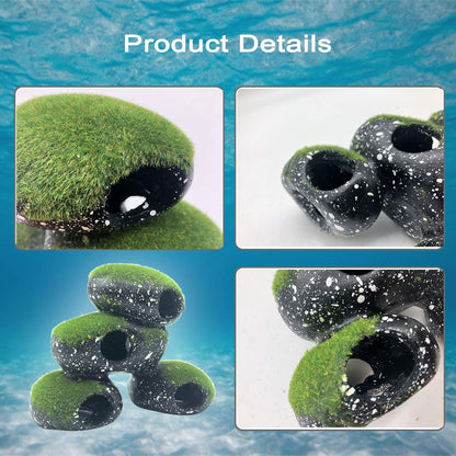 Stone Aquarium Hideaway Decoration Resin Cichlids Rock Decor with Artificial Moss Betta Cave Hideout Shelter Tunnel Fish Tank Ornament for Shrimp,Short Bream and Crayfish(L)