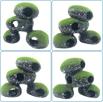 Stone Aquarium Hideaway Decoration Resin Cichlids Rock Decor with Artificial Moss Betta Cave Hideout Shelter Tunnel Fish Tank Ornament for Shrimp,Short Bream and Crayfish(L)