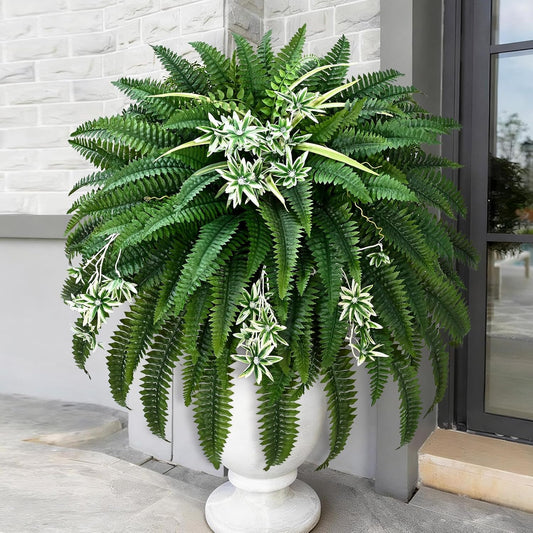 60" Large Fake Ferns, 118 Branches Artificial Ferns for Outdoors Faux Boston Fern Realistic UV Resistant for Planter Indoor Home Garden Porch Hanging Decor, 1Pcs