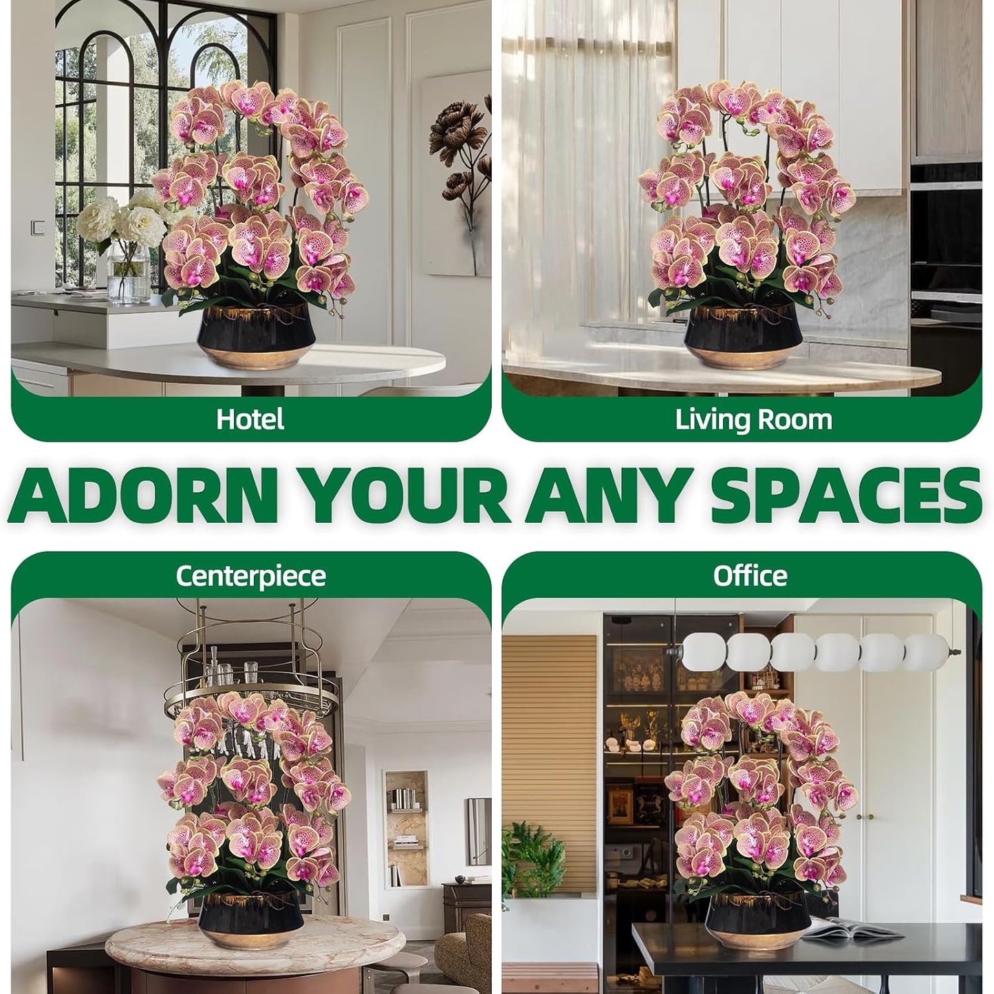 Orchids Artificial Flower Real Touch Fake Flowers in Large Ceramic Pot | 23.6 Inch White Orchid Large Faux Phalaenopsis Plant for Home Office Centerpiece Decor (9 Stems, Realistic Petals&Leaves)