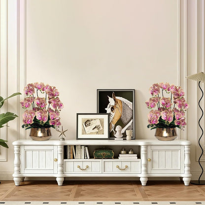 Orchids Artificial Flower Real Touch Fake Flowers in Large Ceramic Pot | 23.6 Inch White Orchid Large Faux Phalaenopsis Plant for Home Office Centerpiece Decor (9 Stems, Realistic Petals&Leaves)