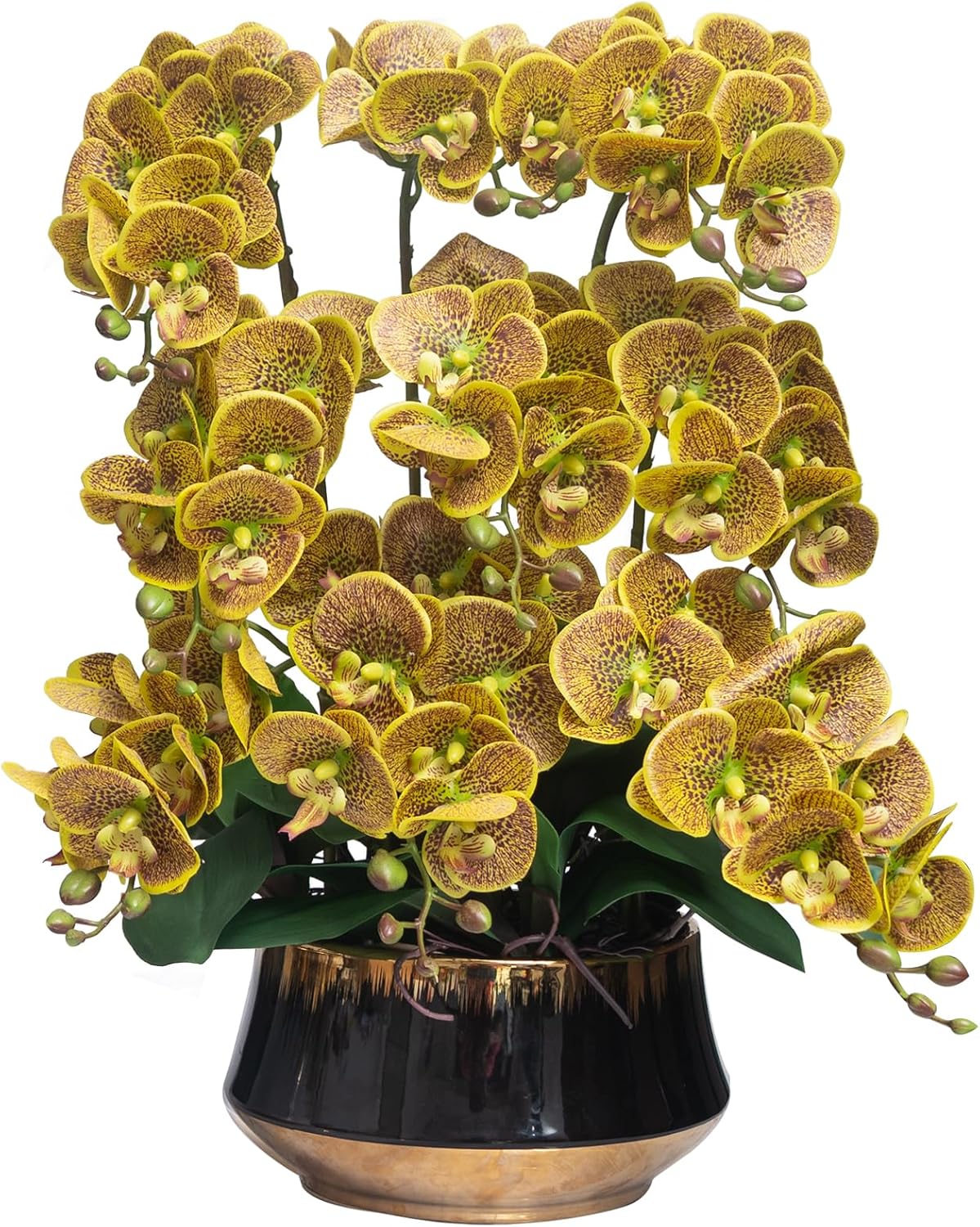 Orchids Artificial Flower Real Touch Fake Flowers in Large Ceramic Pot | 23.6 Inch White Orchid Large Faux Phalaenopsis Plant for Home Office Centerpiece Decor (9 Stems, Realistic Petals&Leaves)