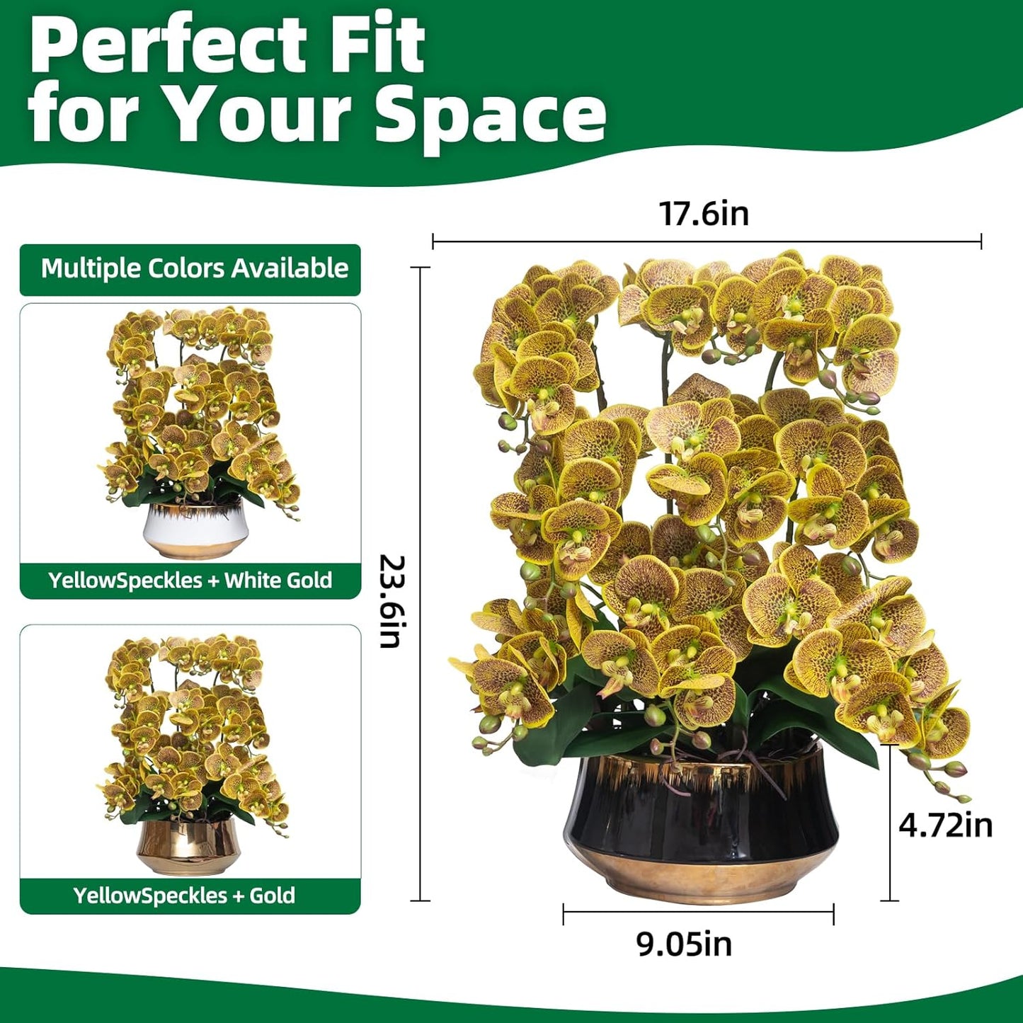 Orchids Artificial Flower Real Touch Fake Flowers in Large Ceramic Pot | 23.6 Inch White Orchid Large Faux Phalaenopsis Plant for Home Office Centerpiece Decor (9 Stems, Realistic Petals&Leaves)