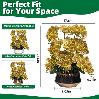 Orchids Artificial Flower Real Touch Fake Flowers in Large Ceramic Pot | 23.6 Inch White Orchid Large Faux Phalaenopsis Plant for Home Office Centerpiece Decor (9 Stems, Realistic Petals&Leaves)