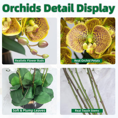 Orchids Artificial Flower Real Touch Fake Flowers in Large Ceramic Pot | 23.6 Inch White Orchid Large Faux Phalaenopsis Plant for Home Office Centerpiece Decor (9 Stems, Realistic Petals&Leaves)