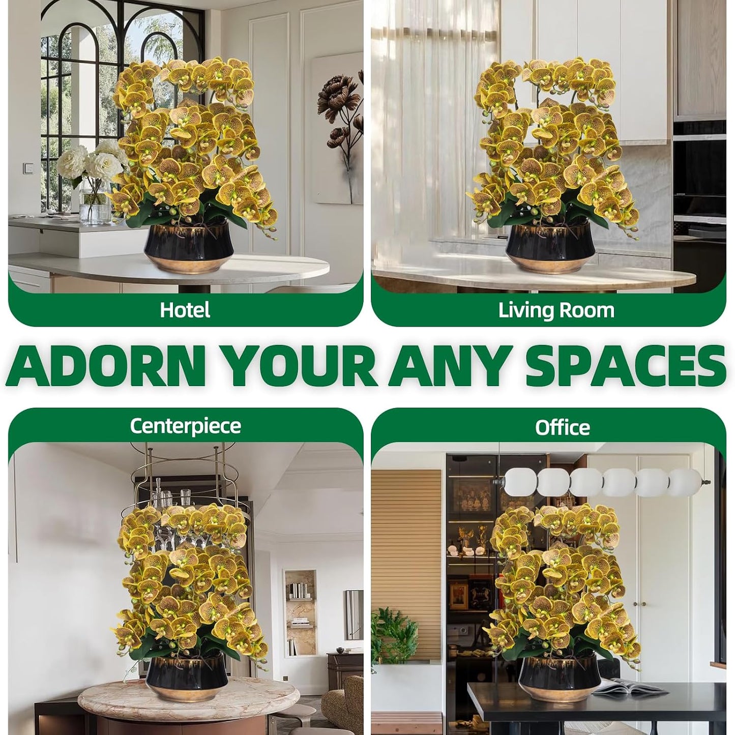 Orchids Artificial Flower Real Touch Fake Flowers in Large Ceramic Pot | 23.6 Inch White Orchid Large Faux Phalaenopsis Plant for Home Office Centerpiece Decor (9 Stems, Realistic Petals&Leaves)