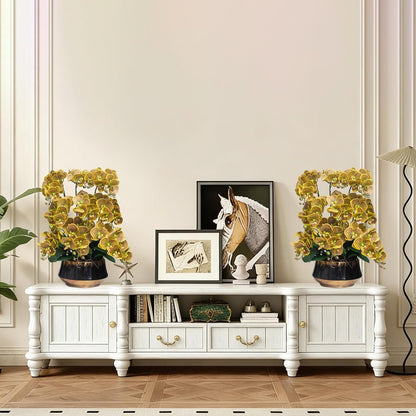 Orchids Artificial Flower Real Touch Fake Flowers in Large Ceramic Pot | 23.6 Inch White Orchid Large Faux Phalaenopsis Plant for Home Office Centerpiece Decor (9 Stems, Realistic Petals&Leaves)
