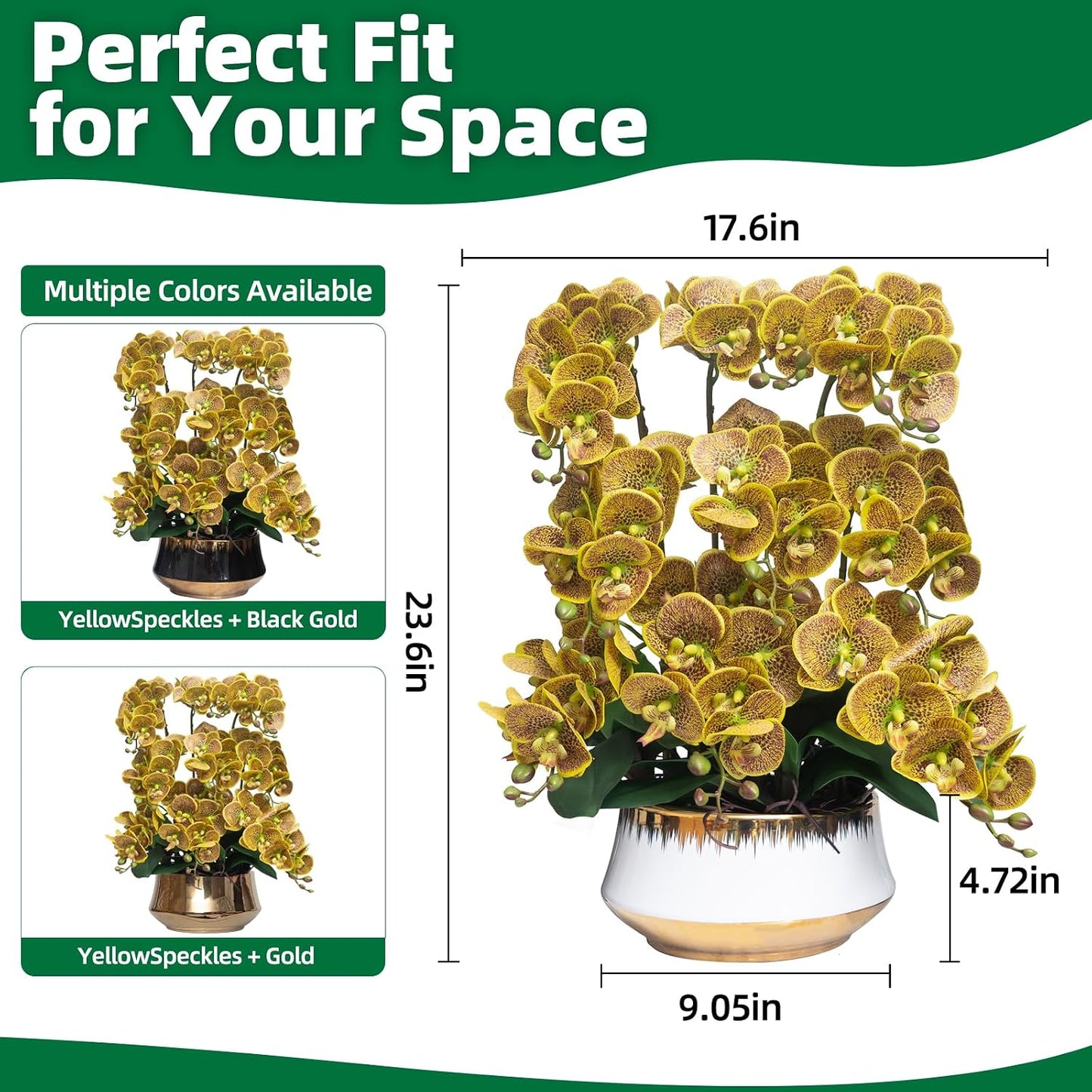 Orchids Artificial Flower Real Touch Fake Flowers in Large Ceramic Pot | 23.6 Inch White Orchid Large Faux Phalaenopsis Plant for Home Office Centerpiece Decor (9 Stems, Realistic Petals&Leaves)