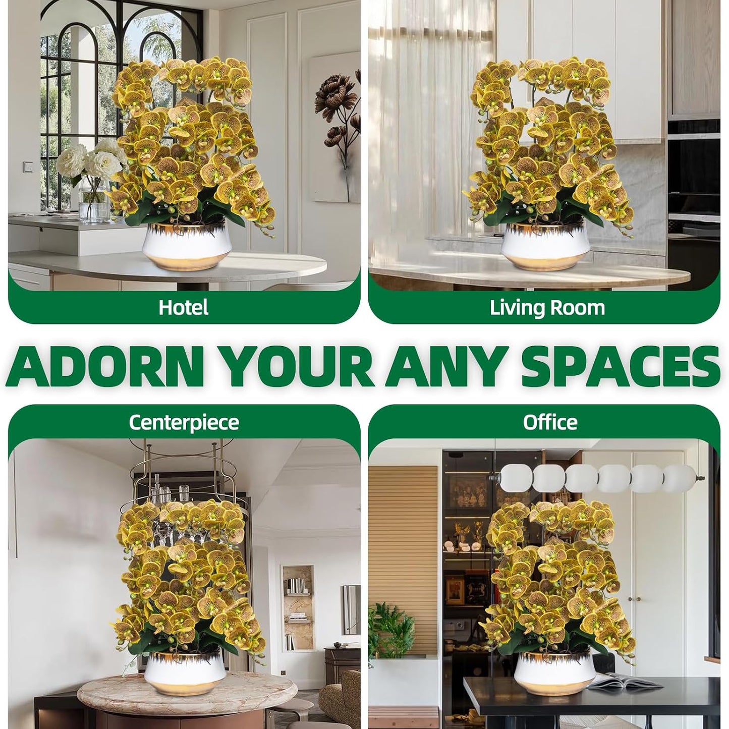 Orchids Artificial Flower Real Touch Fake Flowers in Large Ceramic Pot | 23.6 Inch White Orchid Large Faux Phalaenopsis Plant for Home Office Centerpiece Decor (9 Stems, Realistic Petals&Leaves)