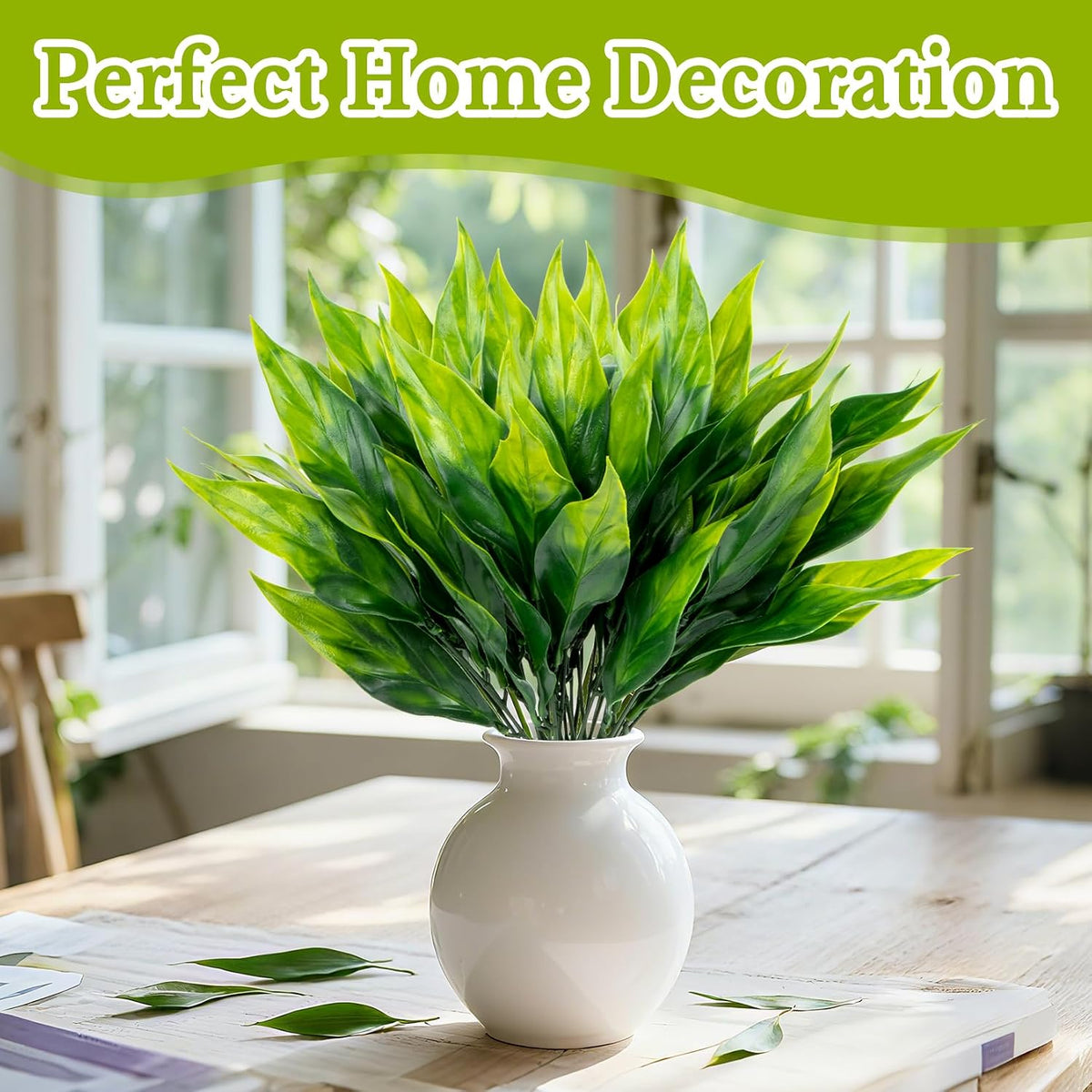 4PCS Artificial Greenery Stems - 13.7" Lucky Bamboo Leaves