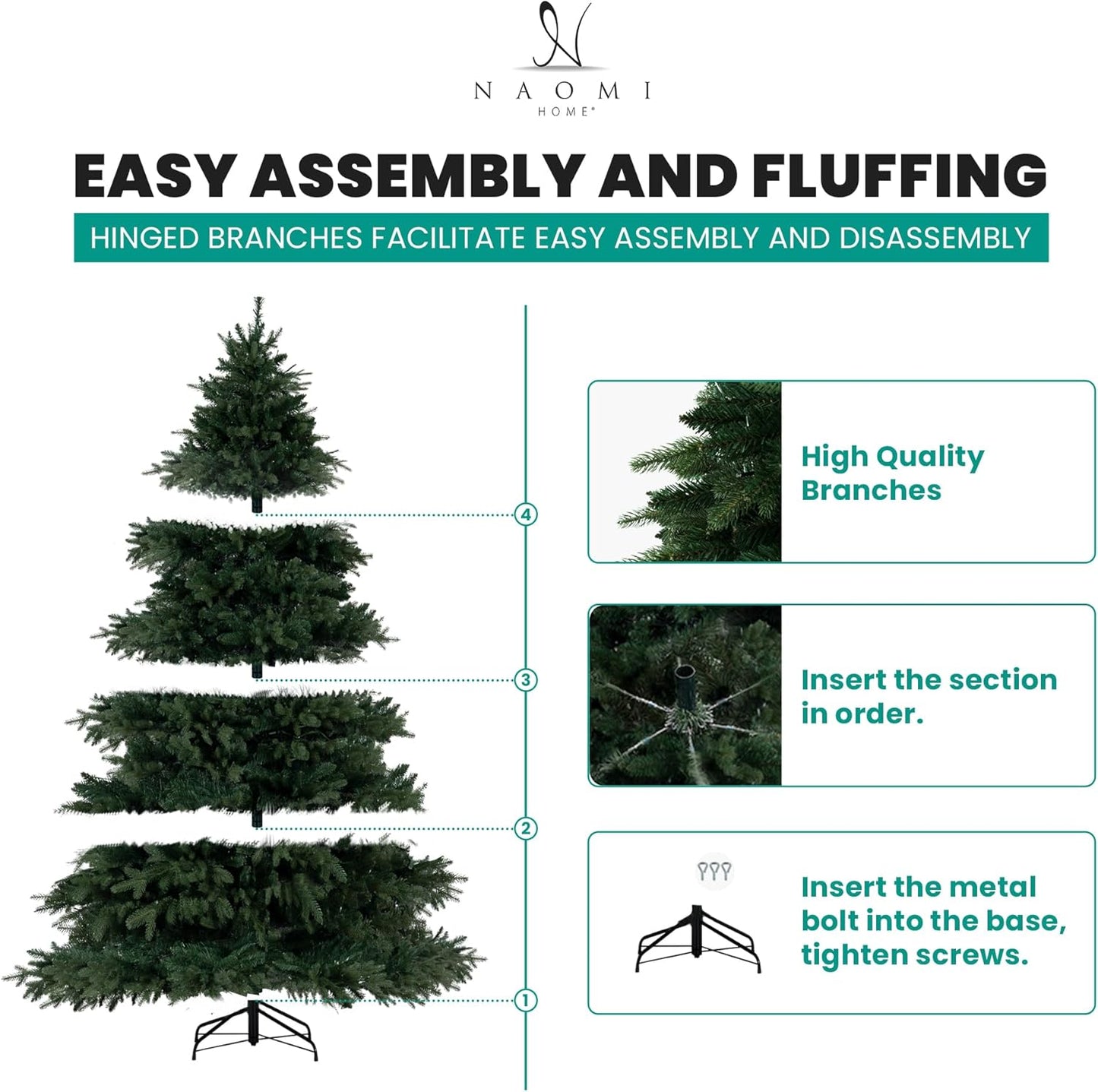 Cynthia 7.5ft Prelit Aritificial Christmas Tree with 3661 Branch Tips, 800 Warm Lights and Metal Stand, 60" Wide Realistic Rustic Christmas Tree with Lights
