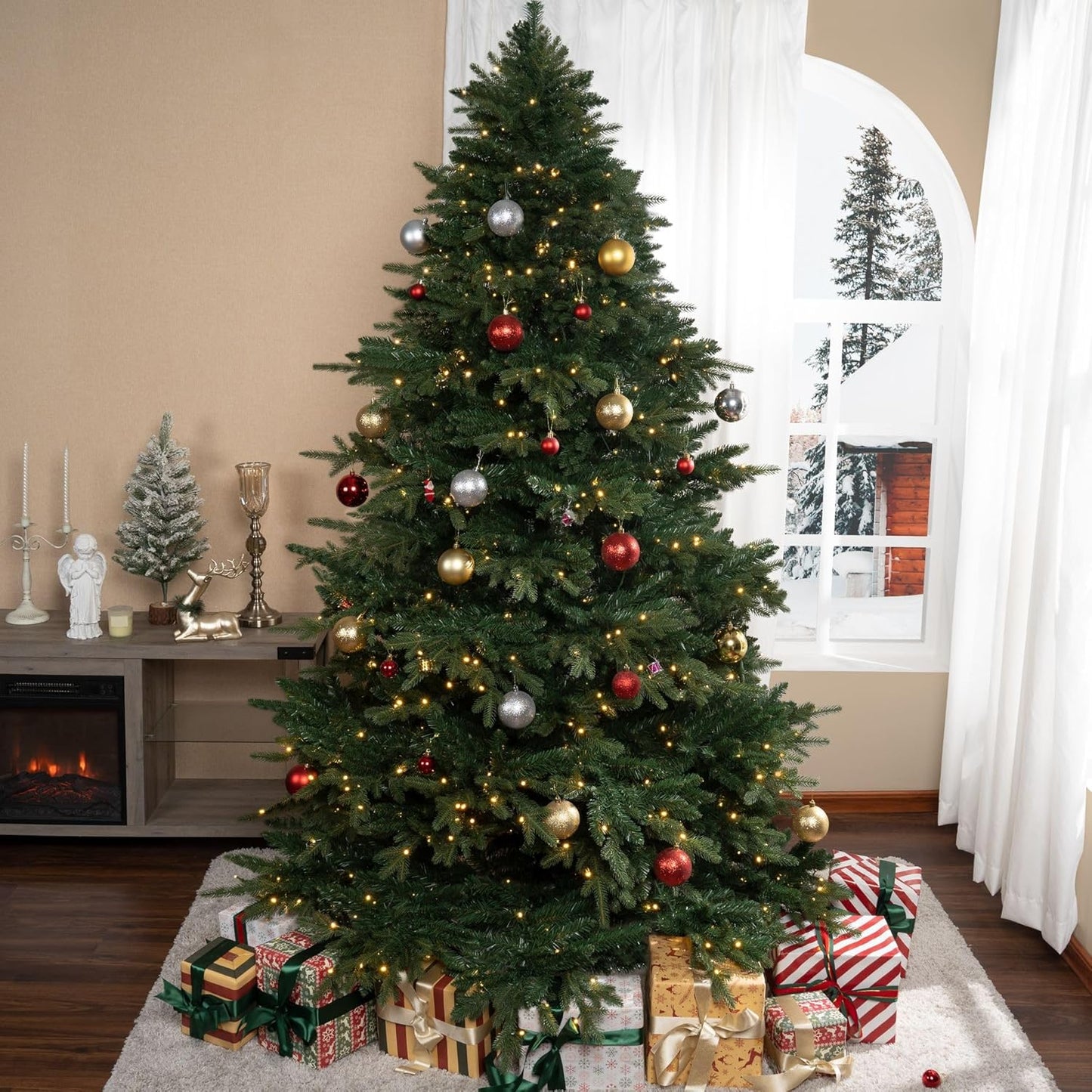 Cynthia 7.5ft Prelit Aritificial Christmas Tree with 3661 Branch Tips, 800 Warm Lights and Metal Stand, 60" Wide Realistic Rustic Christmas Tree with Lights