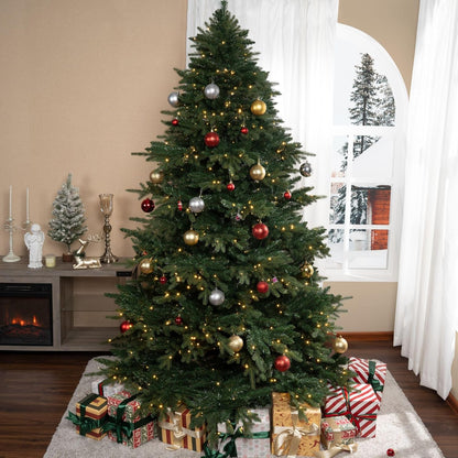 Cynthia 7.5ft Prelit Aritificial Christmas Tree with 3661 Branch Tips, 800 Warm Lights and Metal Stand, 60" Wide Realistic Rustic Christmas Tree with Lights