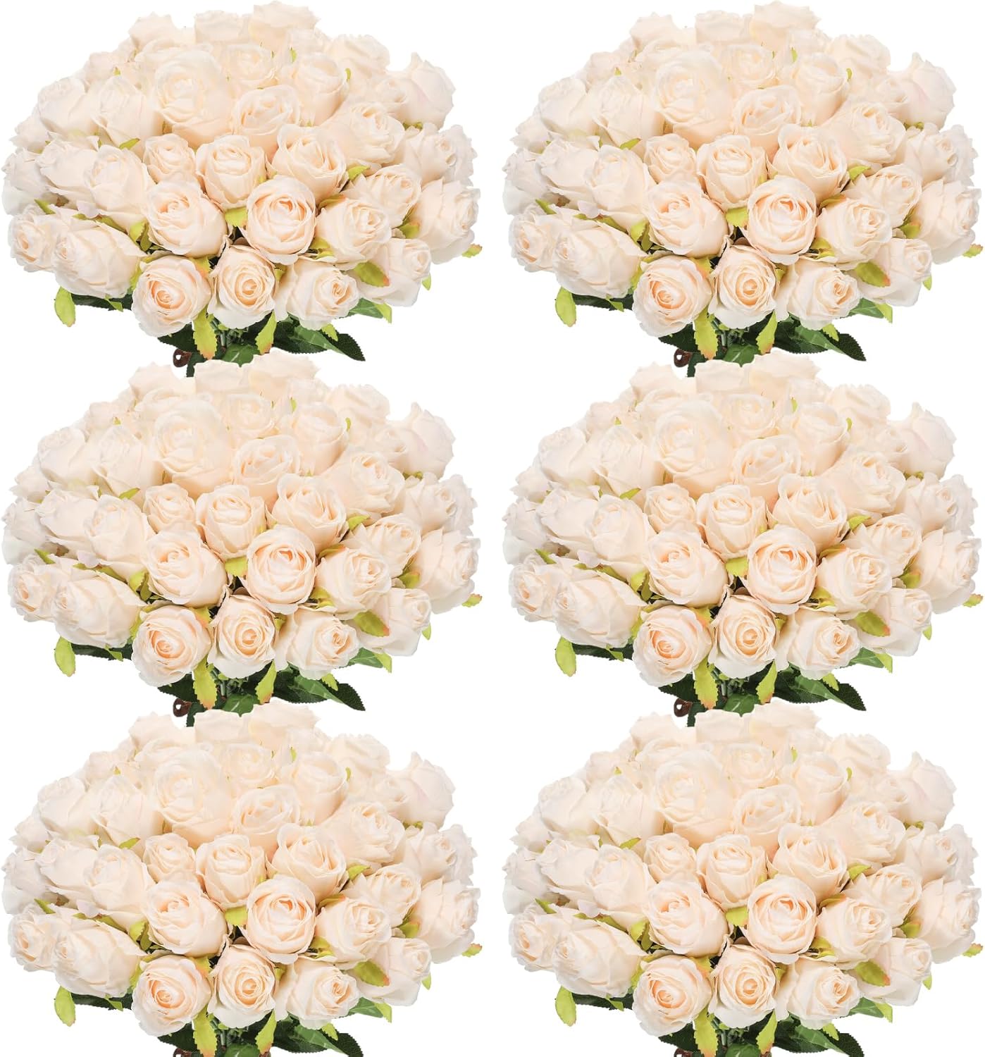 50 Pcs Artificial Rose Flower Bulk Realistic Silk Fake Roses with Long Stem Plastic Artificial Flower Bouquet Real Looking for Home Wedding Centerpieces Party Decoration(Beige Champagne)