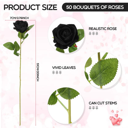 50 Pcs Artificial Rose Flower Bulk Realistic Silk Fake Roses with Long Stem Plastic Artificial Flower Bouquet Real Looking for Home Wedding Centerpieces Party Decoration(Beige Champagne)