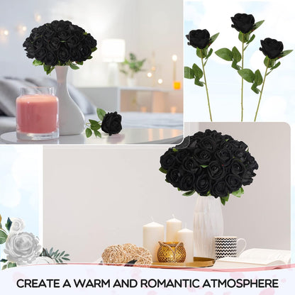 50 Pcs Artificial Rose Flower Bulk Realistic Silk Fake Roses with Long Stem Plastic Artificial Flower Bouquet Real Looking for Home Wedding Centerpieces Party Decoration(Beige Champagne)
