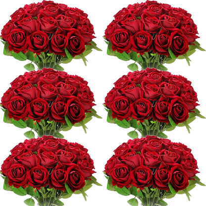 50 Pcs Artificial Rose Flower Bulk Realistic Silk Fake Roses with Long Stem Plastic Artificial Flower Bouquet Real Looking for Home Wedding Centerpieces Party Decoration(Beige Champagne)