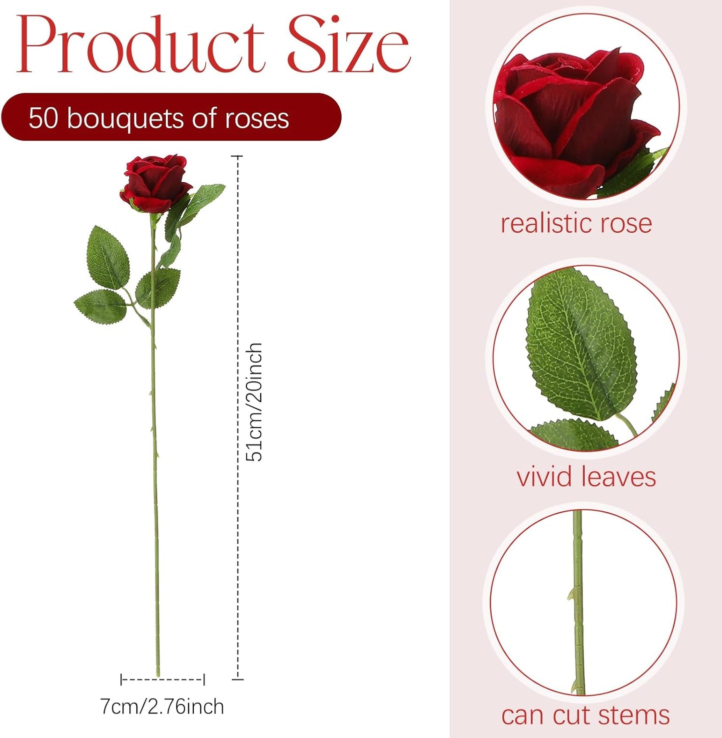 50 Pcs Artificial Rose Flower Bulk Realistic Silk Fake Roses with Long Stem Plastic Artificial Flower Bouquet Real Looking for Home Wedding Centerpieces Party Decoration(Beige Champagne)