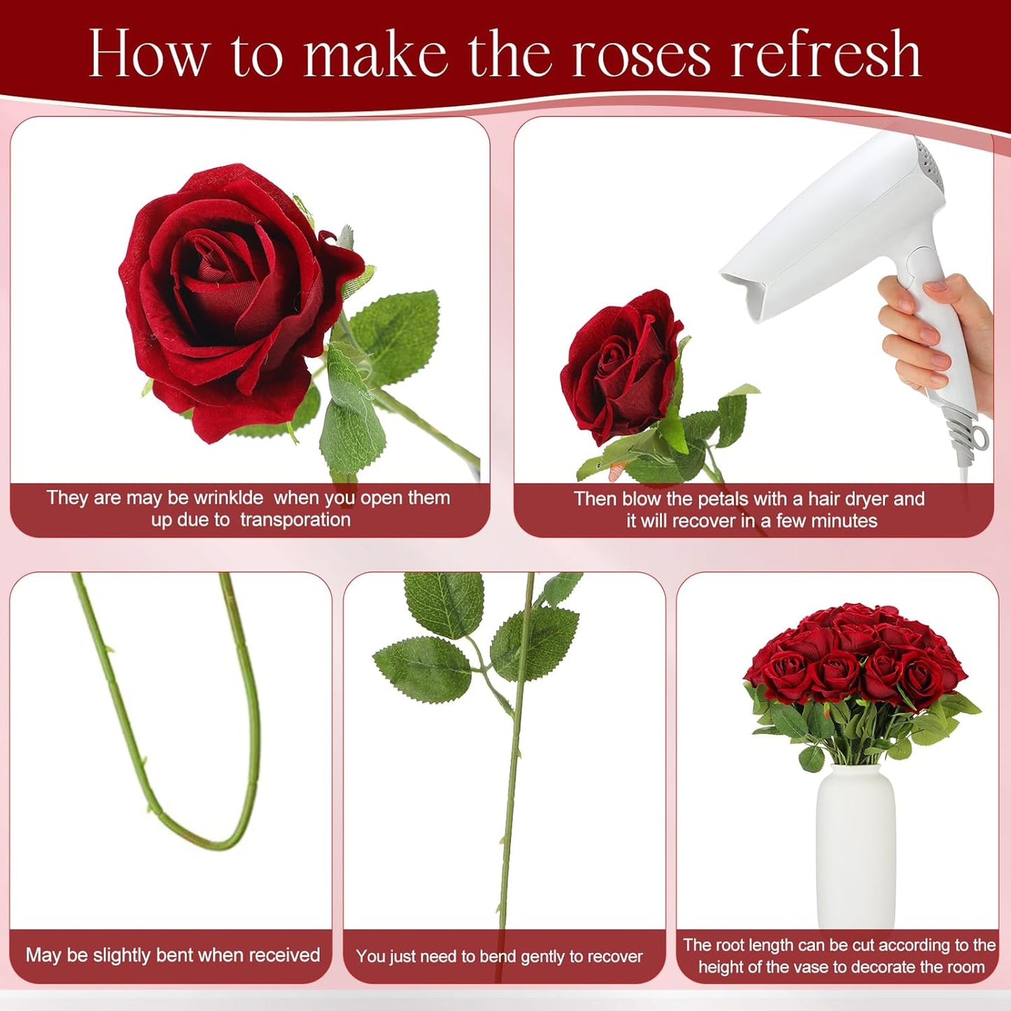 50 Pcs Artificial Rose Flower Bulk Realistic Silk Fake Roses with Long Stem Plastic Artificial Flower Bouquet Real Looking for Home Wedding Centerpieces Party Decoration(Beige Champagne)