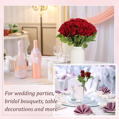 50 Pcs Artificial Rose Flower Bulk Realistic Silk Fake Roses with Long Stem Plastic Artificial Flower Bouquet Real Looking for Home Wedding Centerpieces Party Decoration(Beige Champagne)