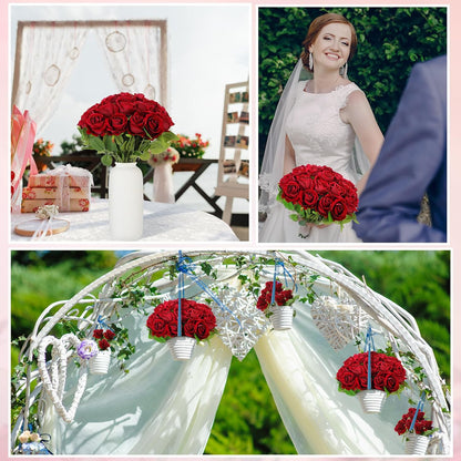 50 Pcs Artificial Rose Flower Bulk Realistic Silk Fake Roses with Long Stem Plastic Artificial Flower Bouquet Real Looking for Home Wedding Centerpieces Party Decoration(Beige Champagne)