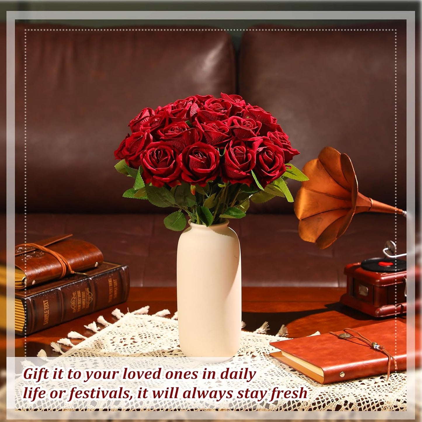50 Pcs Artificial Rose Flower Bulk Realistic Silk Fake Roses with Long Stem Plastic Artificial Flower Bouquet Real Looking for Home Wedding Centerpieces Party Decoration(Beige Champagne)