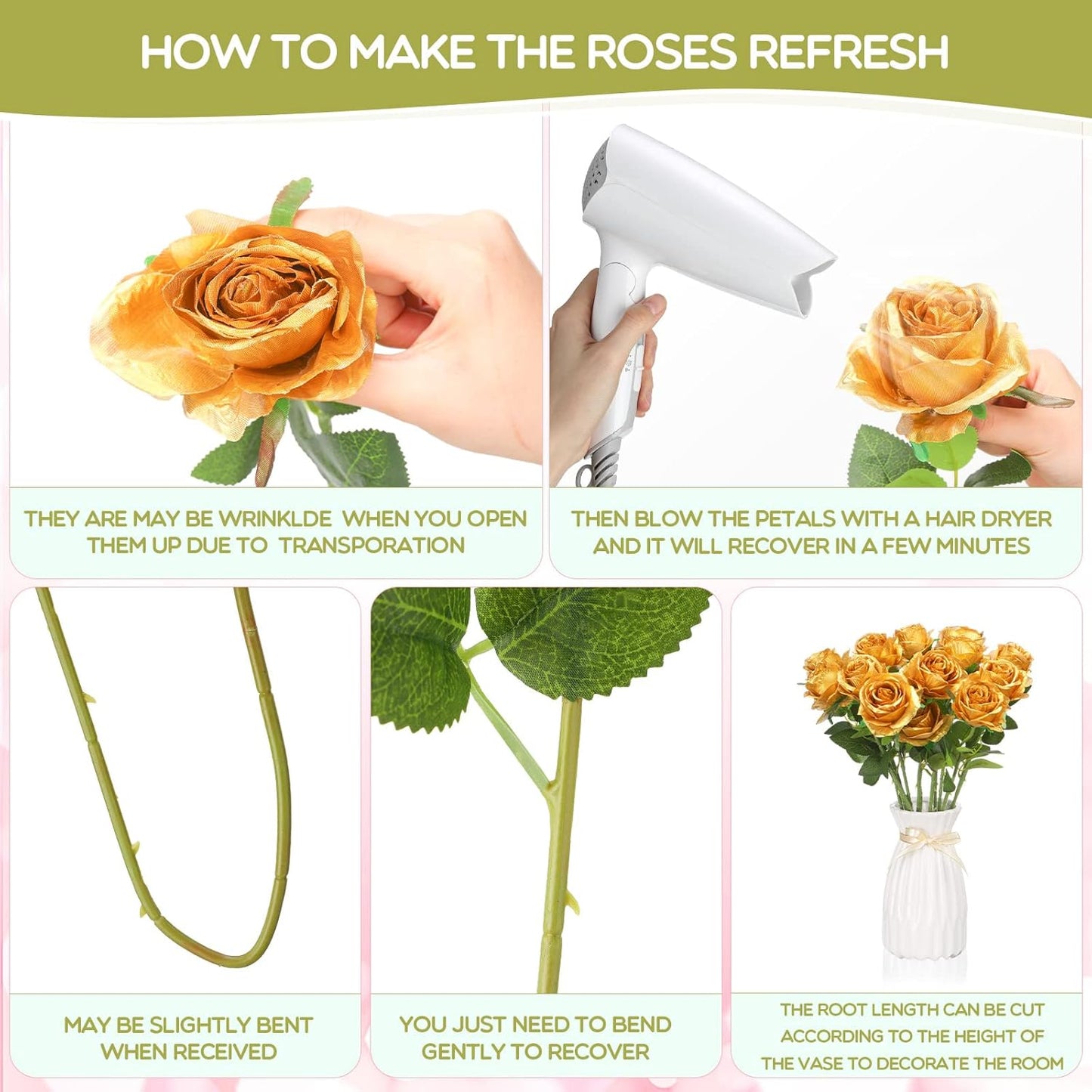 50 Pcs Artificial Rose Flower Bulk Realistic Silk Fake Roses with Long Stem Plastic Artificial Flower Bouquet Real Looking for Home Wedding Centerpieces Party Decoration(Beige Champagne)