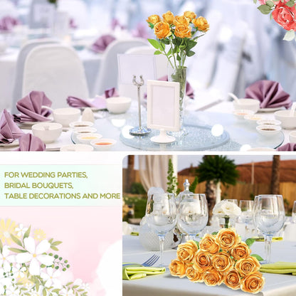 50 Pcs Artificial Rose Flower Bulk Realistic Silk Fake Roses with Long Stem Plastic Artificial Flower Bouquet Real Looking for Home Wedding Centerpieces Party Decoration(Beige Champagne)