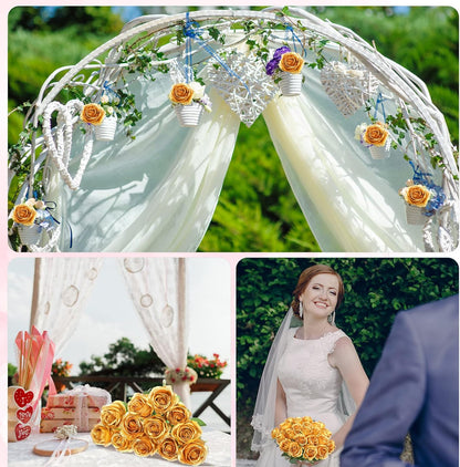50 Pcs Artificial Rose Flower Bulk Realistic Silk Fake Roses with Long Stem Plastic Artificial Flower Bouquet Real Looking for Home Wedding Centerpieces Party Decoration(Beige Champagne)