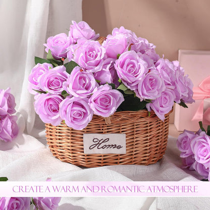 50 Pcs Artificial Rose Flower Bulk Realistic Silk Fake Roses with Long Stem Plastic Artificial Flower Bouquet Real Looking for Home Wedding Centerpieces Party Decoration(Beige Champagne)