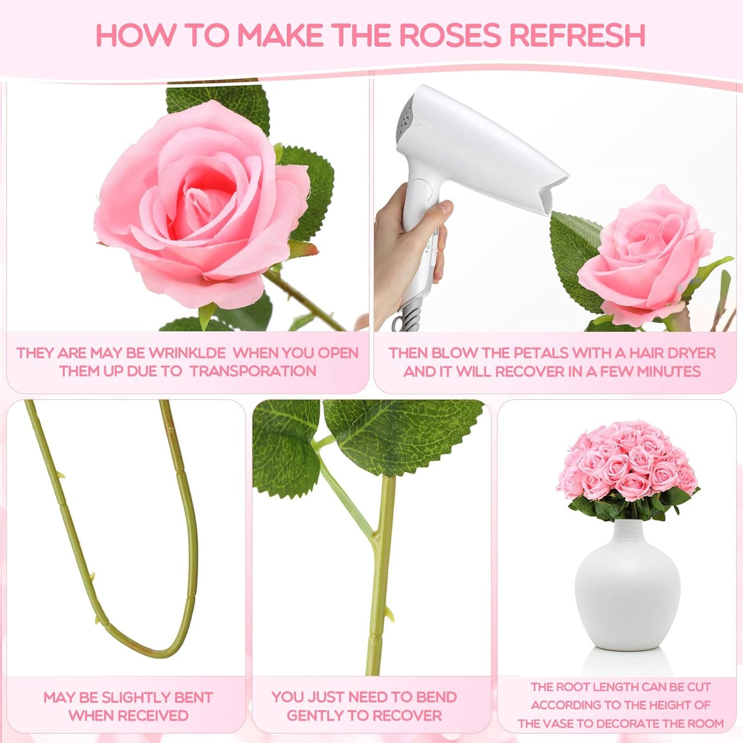 50 Pcs Artificial Rose Flower Bulk Realistic Silk Fake Roses with Long Stem Plastic Artificial Flower Bouquet Real Looking for Home Wedding Centerpieces Party Decoration(Beige Champagne)