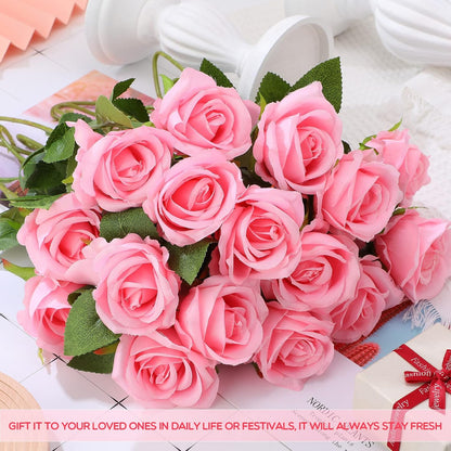 50 Pcs Artificial Rose Flower Bulk Realistic Silk Fake Roses with Long Stem Plastic Artificial Flower Bouquet Real Looking for Home Wedding Centerpieces Party Decoration(Beige Champagne)