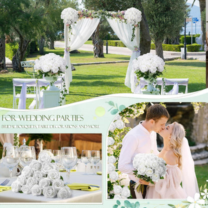 50 Pcs Artificial Rose Flower Bulk Realistic Silk Fake Roses with Long Stem Plastic Artificial Flower Bouquet Real Looking for Home Wedding Centerpieces Party Decoration(Beige Champagne)