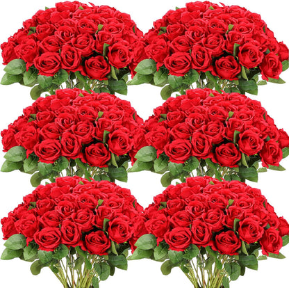 50 Pcs Artificial Rose Flower Bulk Realistic Silk Fake Roses with Long Stem Plastic Artificial Flower Bouquet Real Looking for Home Wedding Centerpieces Party Decoration(Beige Champagne)