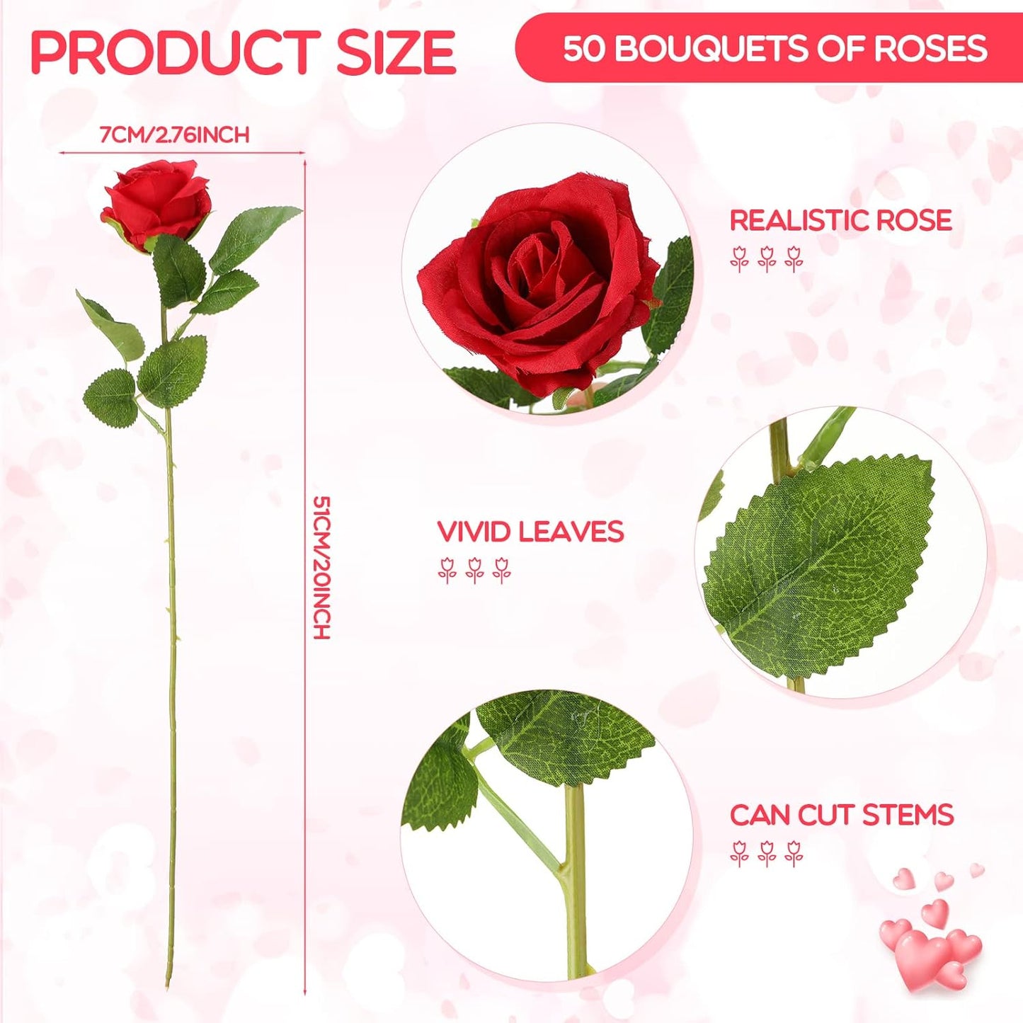 50 Pcs Artificial Rose Flower Bulk Realistic Silk Fake Roses with Long Stem Plastic Artificial Flower Bouquet Real Looking for Home Wedding Centerpieces Party Decoration(Beige Champagne)