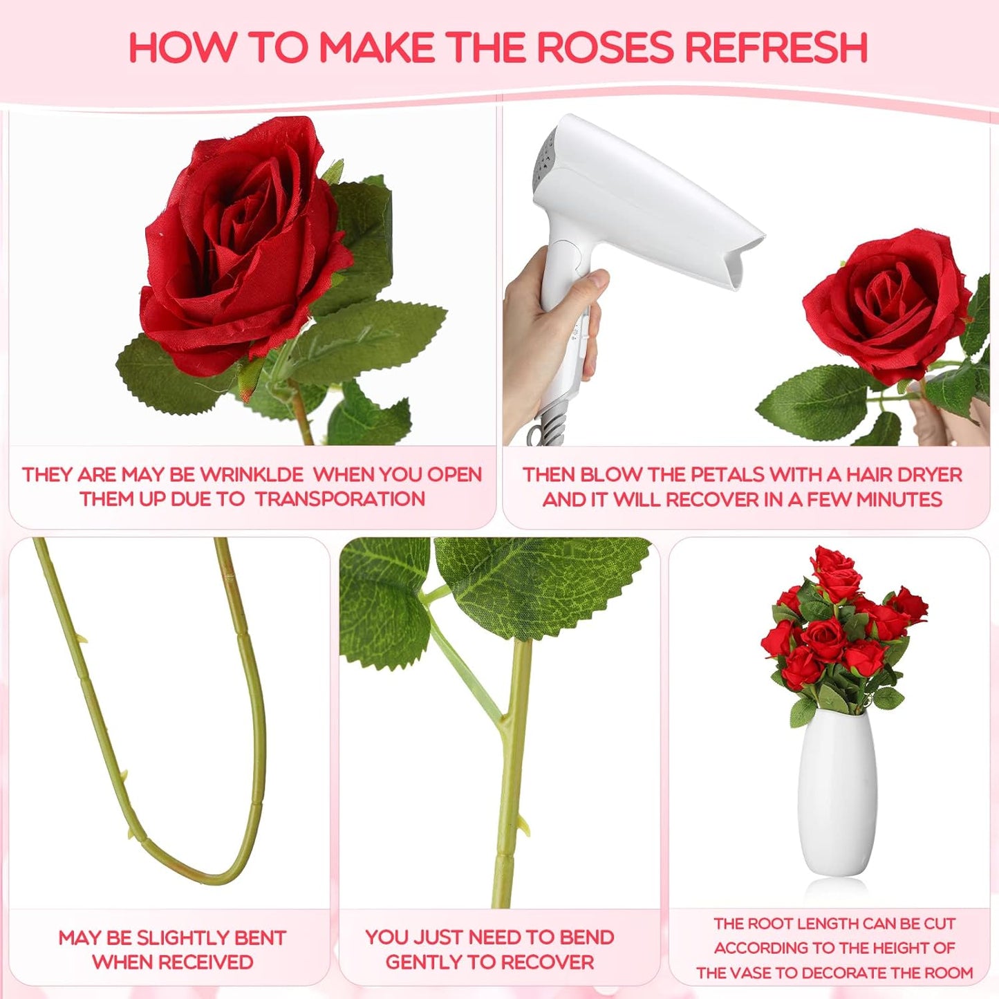 50 Pcs Artificial Rose Flower Bulk Realistic Silk Fake Roses with Long Stem Plastic Artificial Flower Bouquet Real Looking for Home Wedding Centerpieces Party Decoration(Beige Champagne)