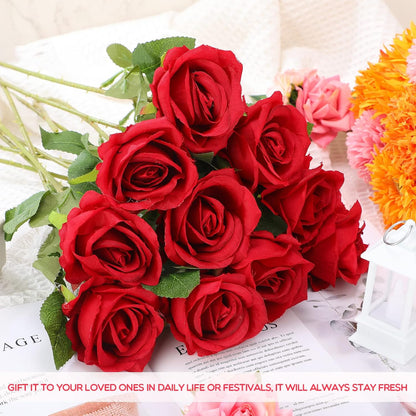 50 Pcs Artificial Rose Flower Bulk Realistic Silk Fake Roses with Long Stem Plastic Artificial Flower Bouquet Real Looking for Home Wedding Centerpieces Party Decoration(Beige Champagne)