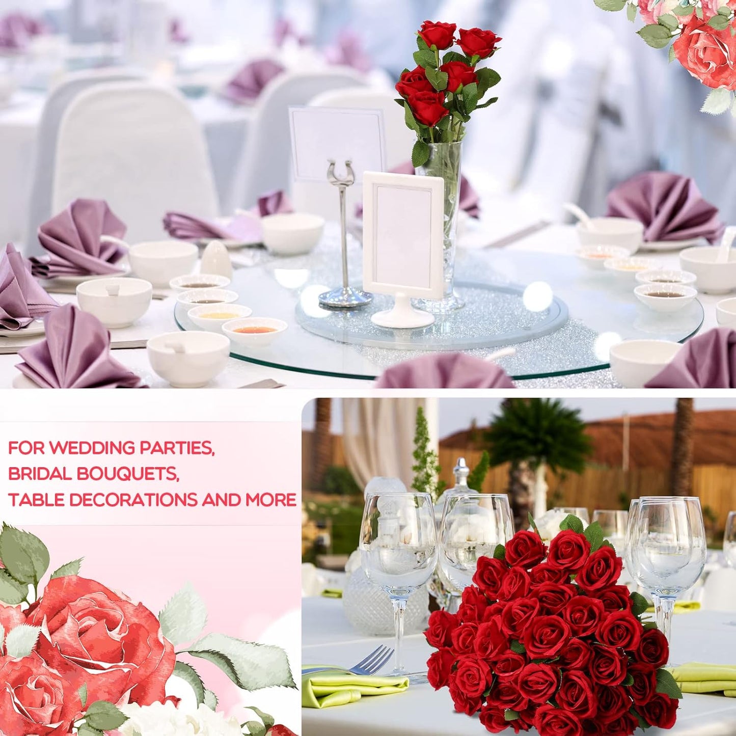 50 Pcs Artificial Rose Flower Bulk Realistic Silk Fake Roses with Long Stem Plastic Artificial Flower Bouquet Real Looking for Home Wedding Centerpieces Party Decoration(Beige Champagne)