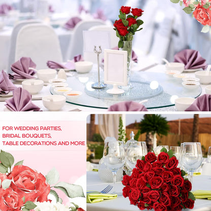 50 Pcs Artificial Rose Flower Bulk Realistic Silk Fake Roses with Long Stem Plastic Artificial Flower Bouquet Real Looking for Home Wedding Centerpieces Party Decoration(Beige Champagne)